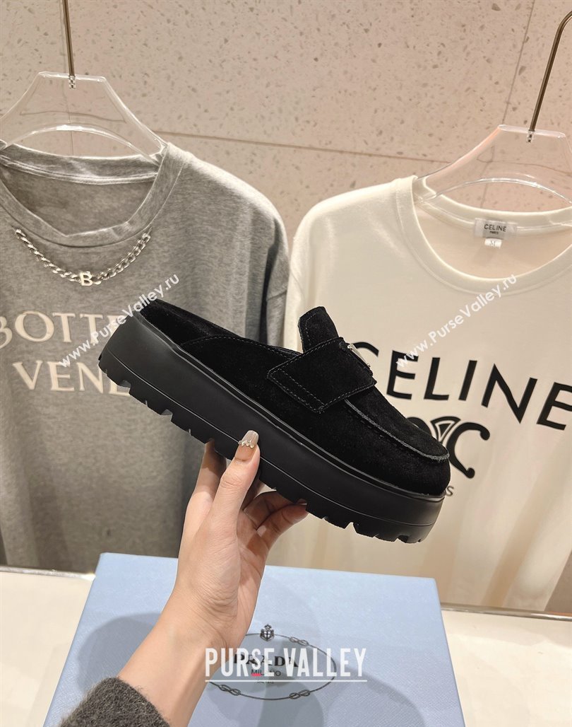 Prada Suede Platform Mules Black 2025 1XZ778 (MD-250424086)