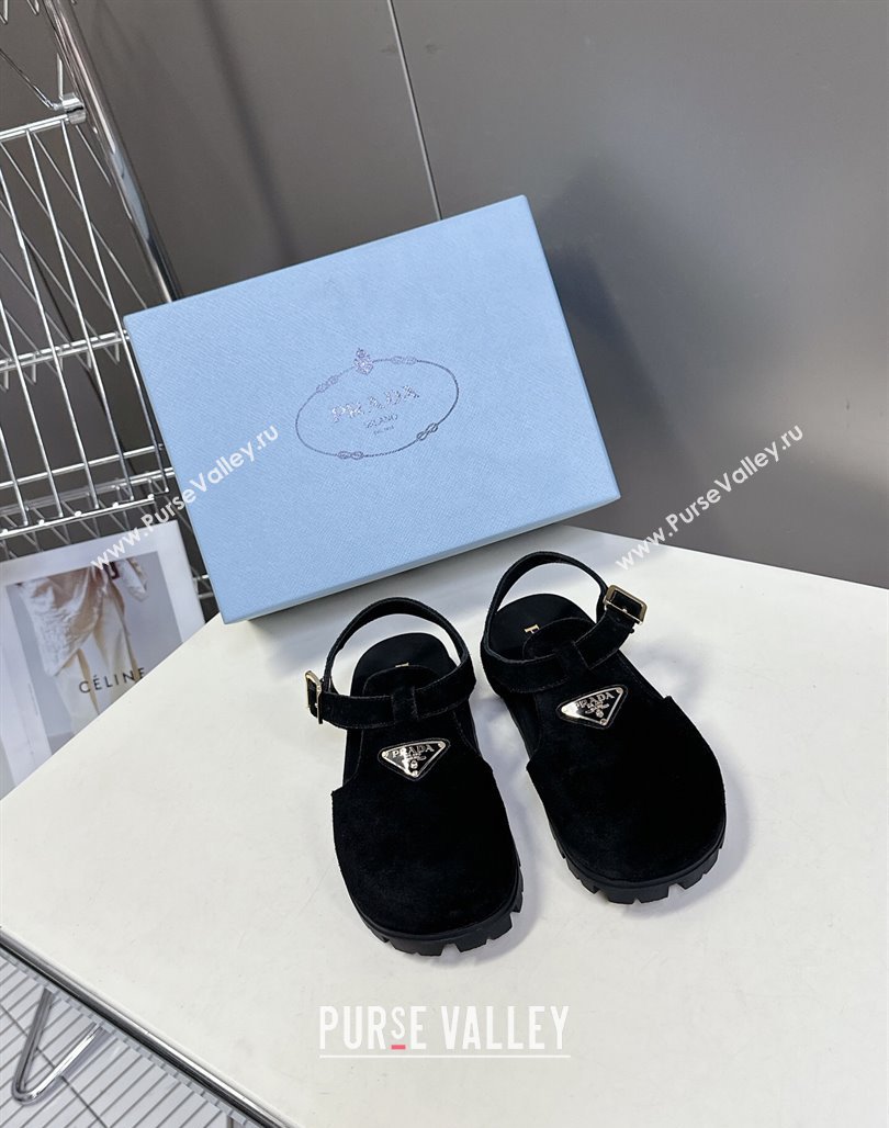 Prada Suede Open Back Shoes Black 2025 PR042402 (MD-250424110)