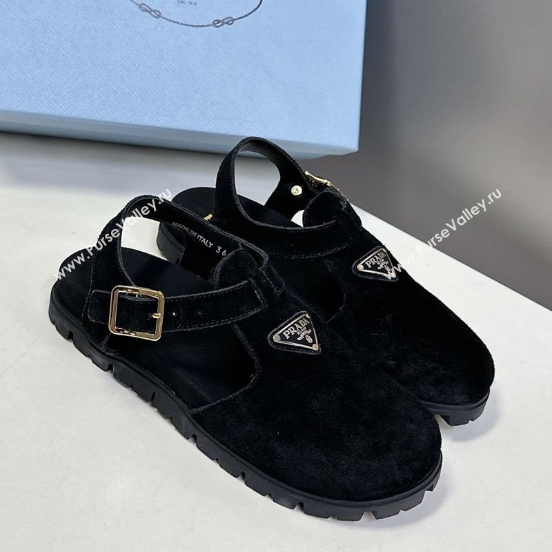 Prada Suede Open Back Shoes Black 2025 PR042402 (MD-250424110)