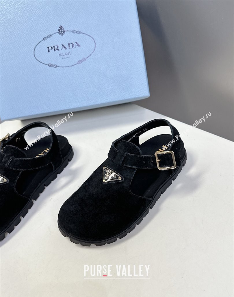 Prada Suede Open Back Shoes Black 2025 PR042402 (MD-250424110)