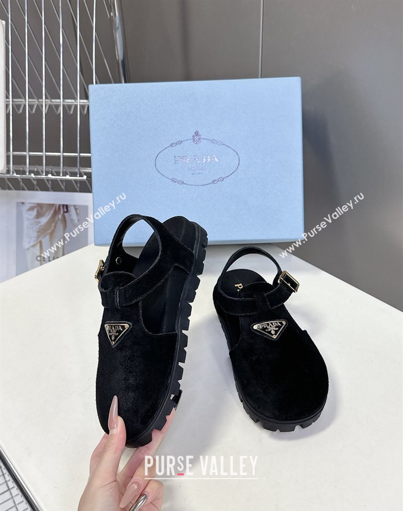 Prada Suede Open Back Shoes Black 2025 PR042402 (MD-250424110)