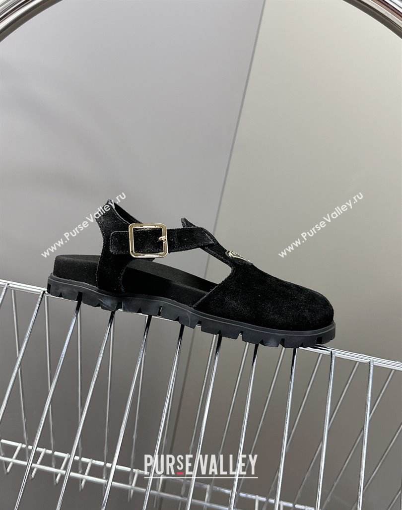Prada Suede Open Back Shoes Black 2025 PR042402 (MD-250424110)