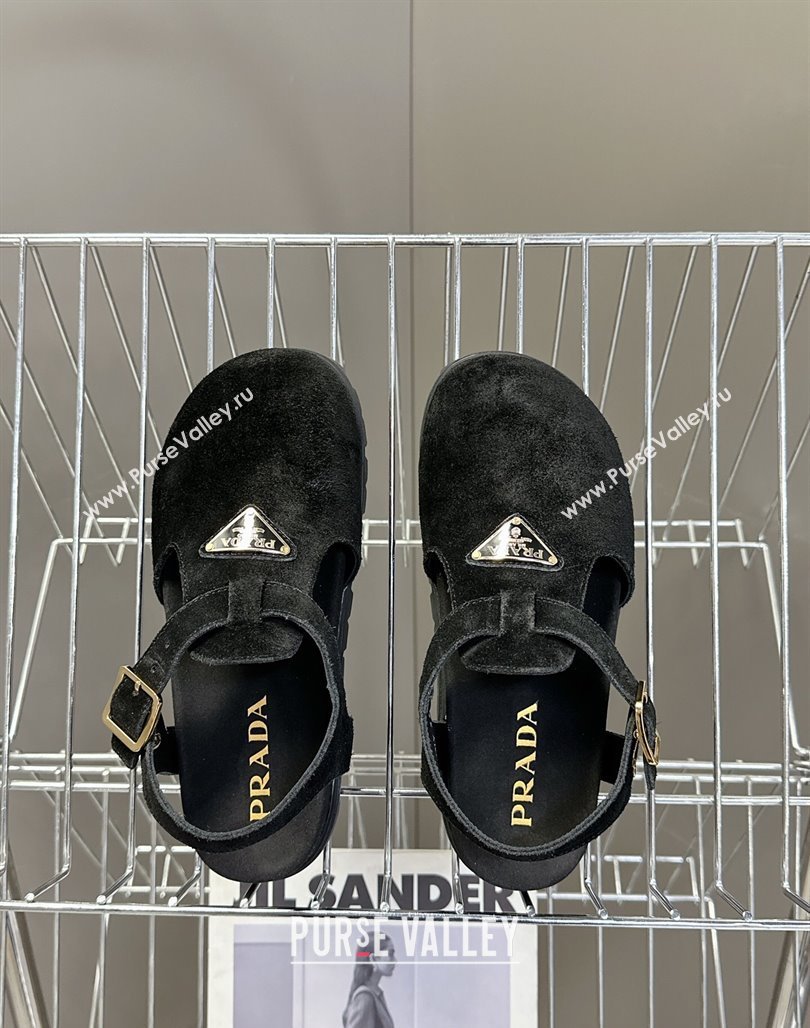 Prada Suede Open Back Shoes Black 2025 PR042402 (MD-250424110)