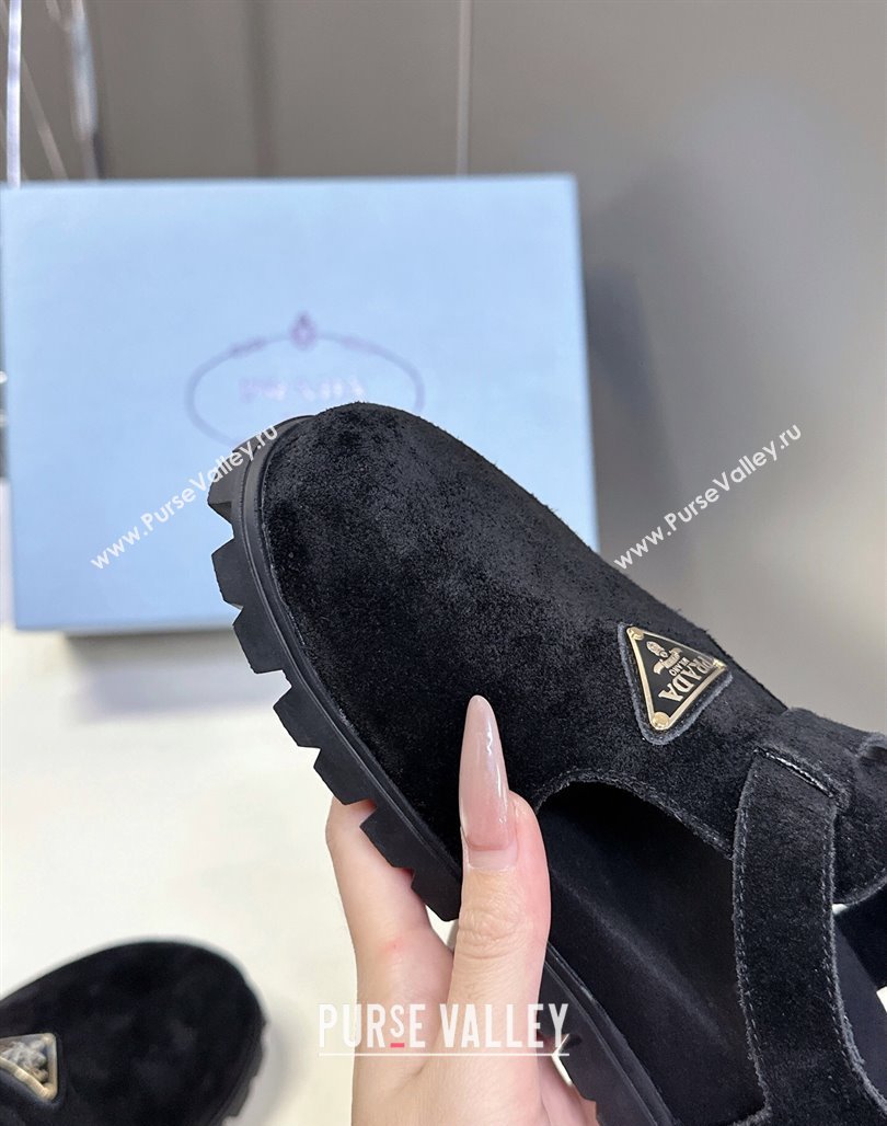 Prada Suede Open Back Shoes Black 2025 PR042402 (MD-250424110)