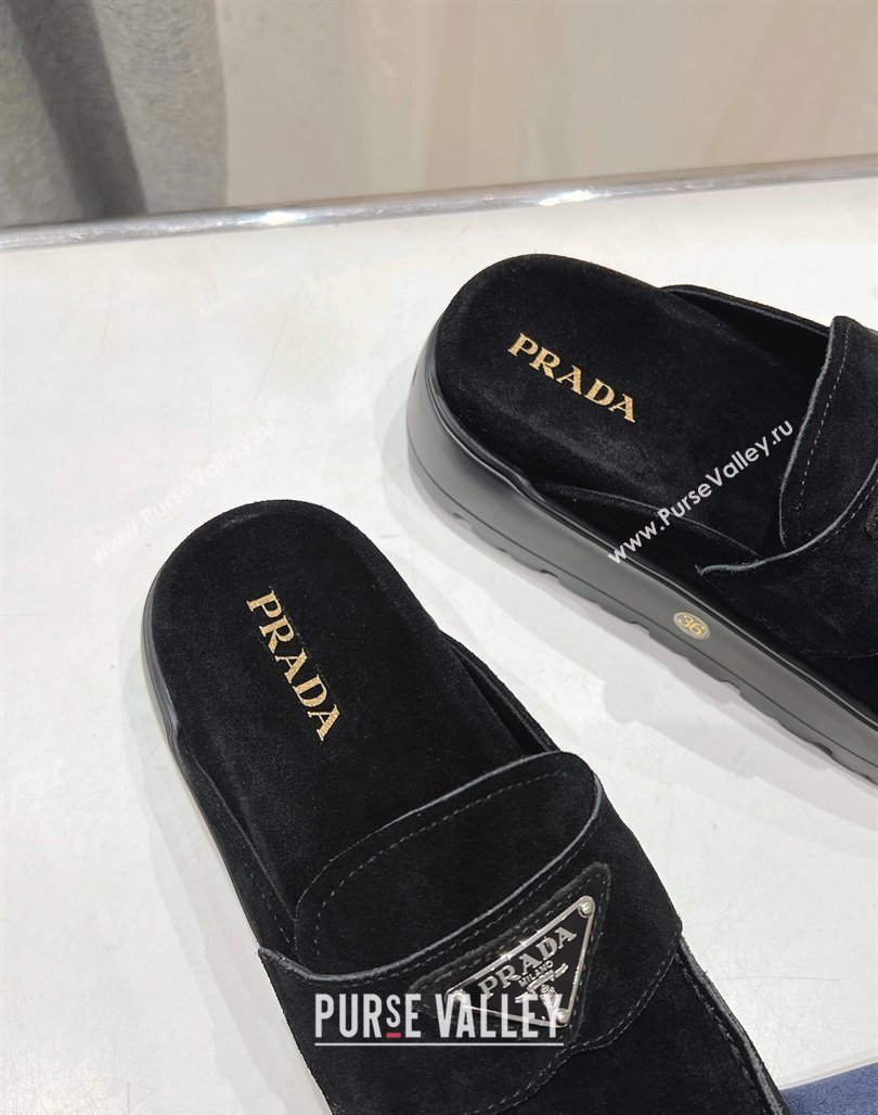 Prada Suede Platform Mules Black 2025 1XZ778 (MD-250424086)