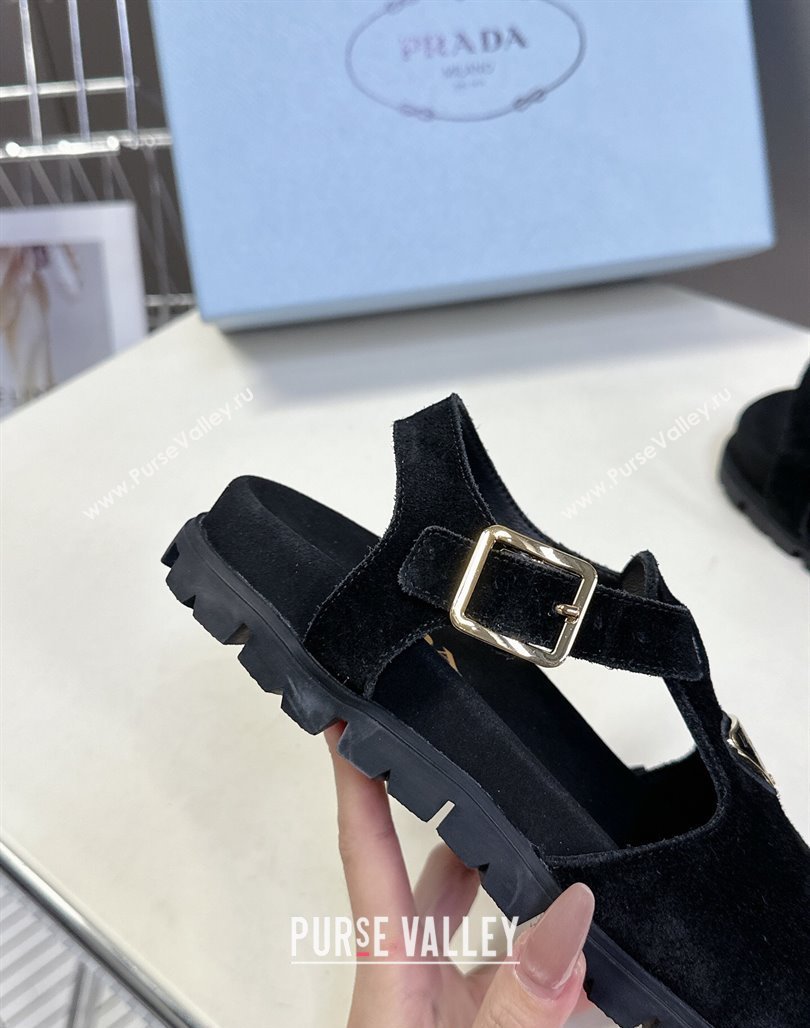 Prada Suede Open Back Shoes Black 2025 PR042402 (MD-250424110)