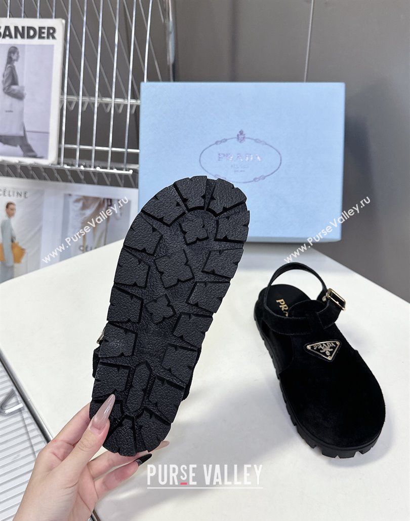 Prada Suede Open Back Shoes Black 2025 PR042402 (MD-250424110)