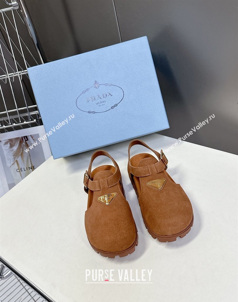 Prada Suede Open Back Shoes Brown 2025 PR042402 (MD-250424111)
