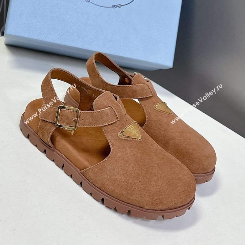 Prada Suede Open Back Shoes Brown 2025 PR042402 (MD-250424111)