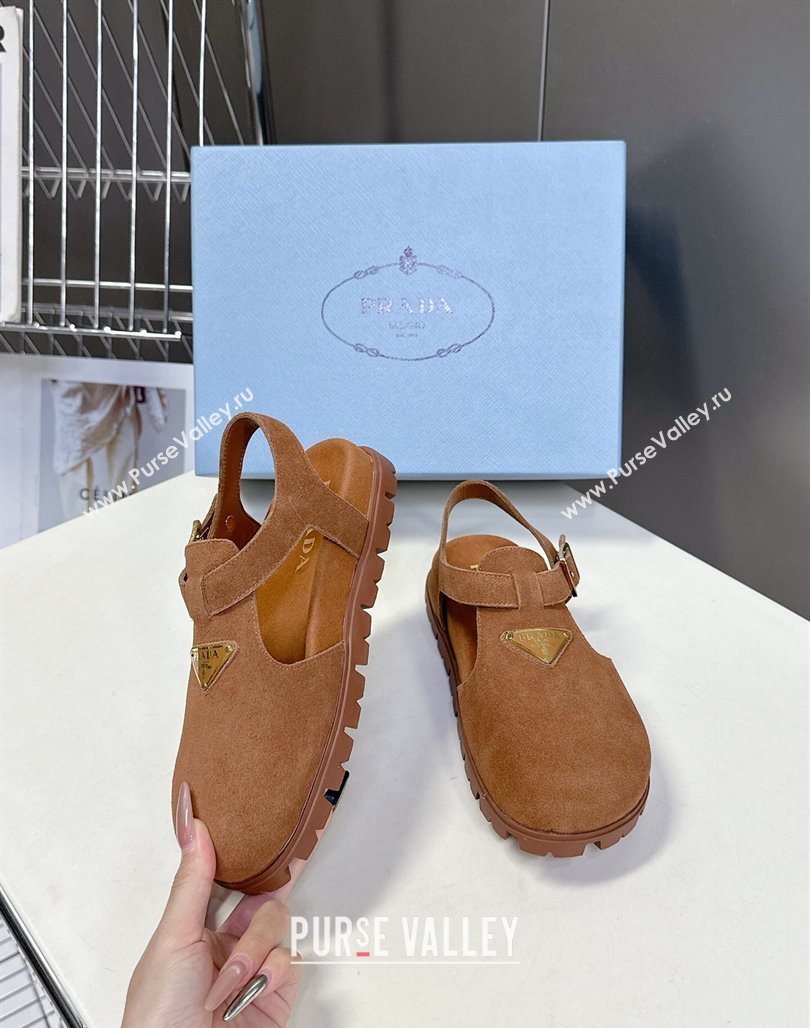 Prada Suede Open Back Shoes Brown 2025 PR042402 (MD-250424111)