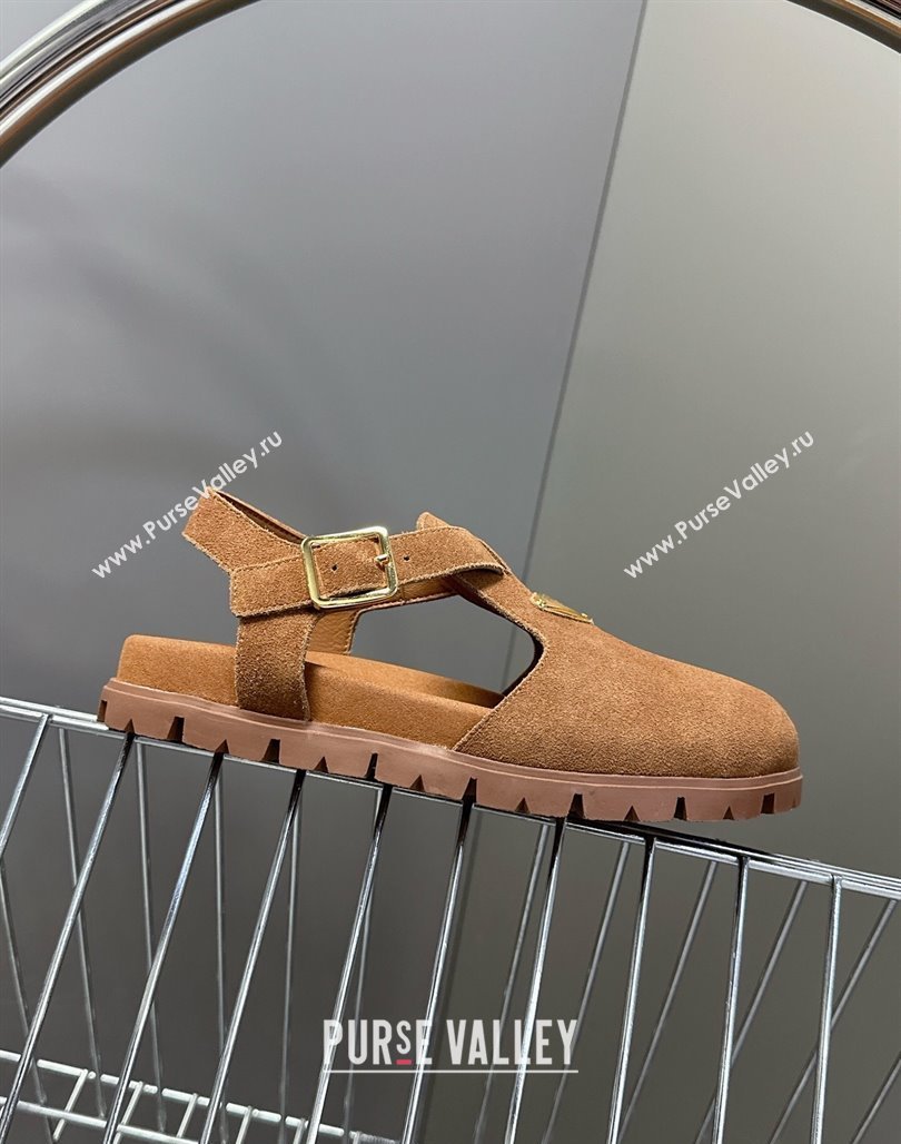 Prada Suede Open Back Shoes Brown 2025 PR042402 (MD-250424111)