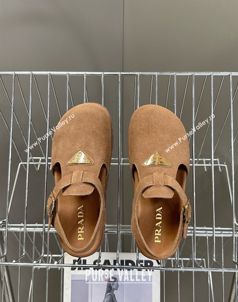 Prada Suede Open Back Shoes Brown 2025 PR042402 (MD-250424111)