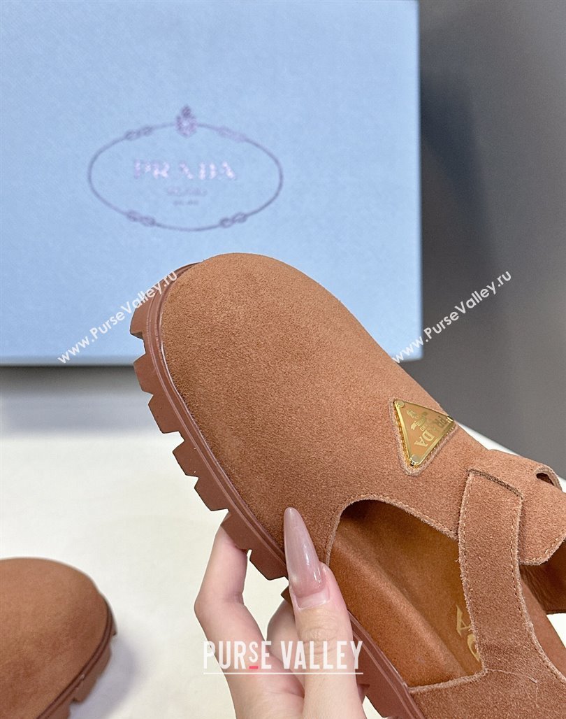Prada Suede Open Back Shoes Brown 2025 PR042402 (MD-250424111)