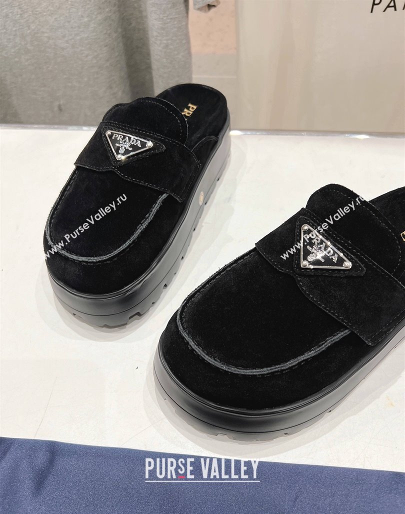 Prada Suede Platform Mules Black 2025 1XZ778 (MD-250424086)
