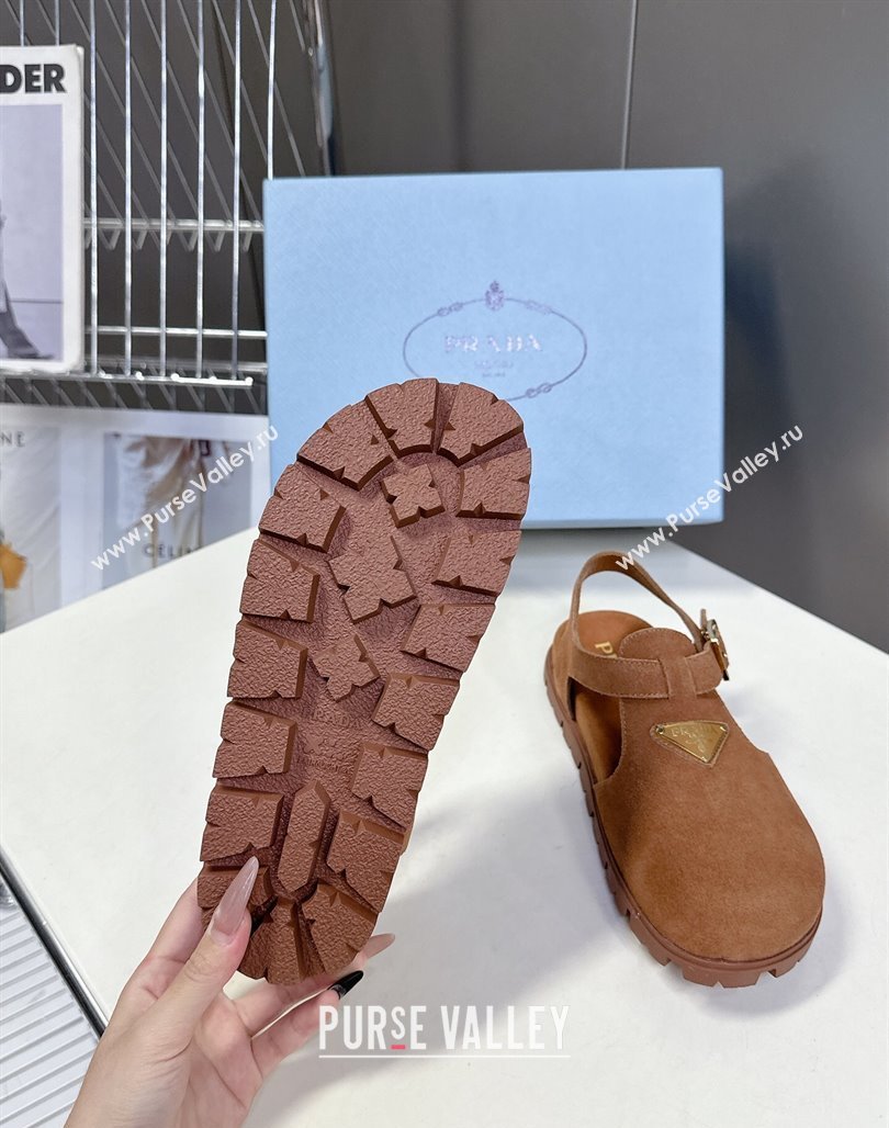 Prada Suede Open Back Shoes Brown 2025 PR042402 (MD-250424111)