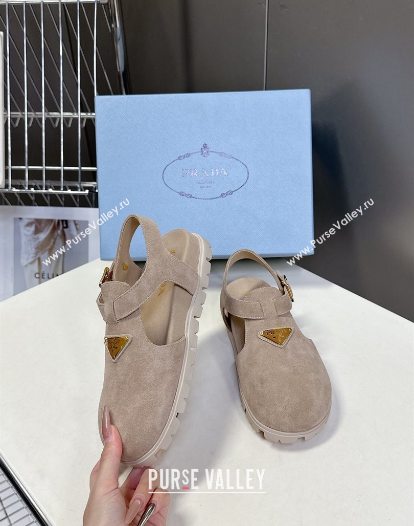 Prada Suede Open Back Shoes Beige 2025 PR042402 (MD-250424112)
