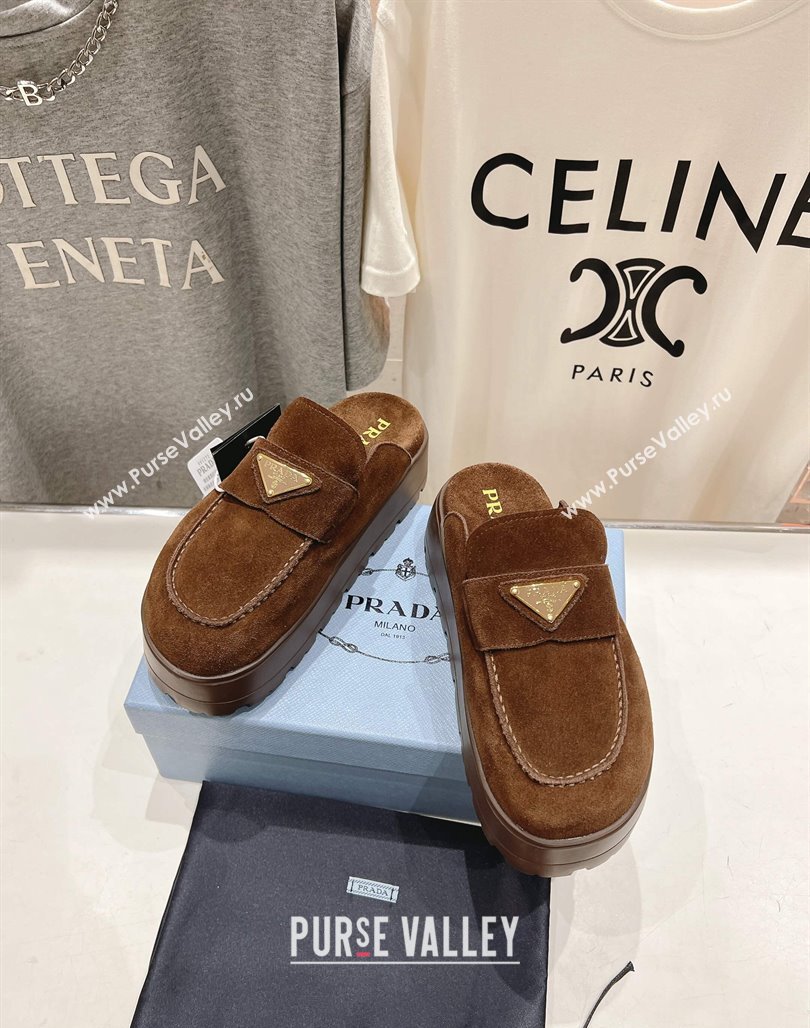 Prada Suede Platform Mules Cocoa Brown 2025 1XZ778 (MD-250424084)