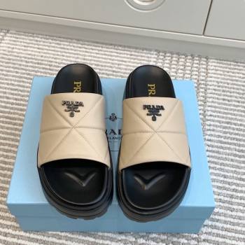Prada Leather Platform Slides Sandal 4.5cm Light Beige 2025 PR042403 (MD-250424115)