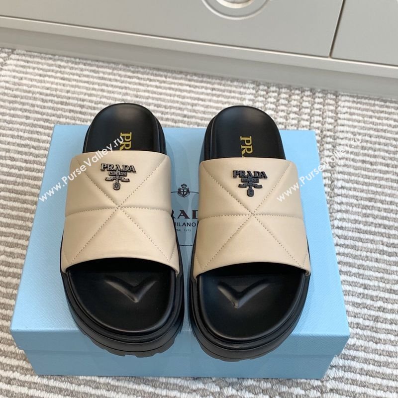 Prada Leather Platform Slides Sandal 4.5cm Light Beige 2025 PR042403 (MD-250424115)