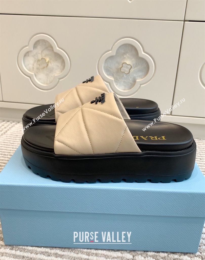 Prada Leather Platform Slides Sandal 4.5cm Light Beige 2025 PR042403 (MD-250424115)