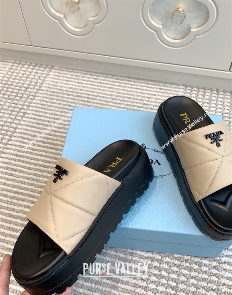 Prada Leather Platform Slides Sandal 4.5cm Light Beige 2025 PR042403 (MD-250424115)