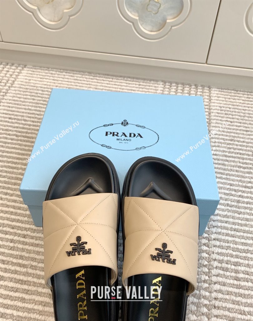 Prada Leather Platform Slides Sandal 4.5cm Light Beige 2025 PR042403 (MD-250424115)