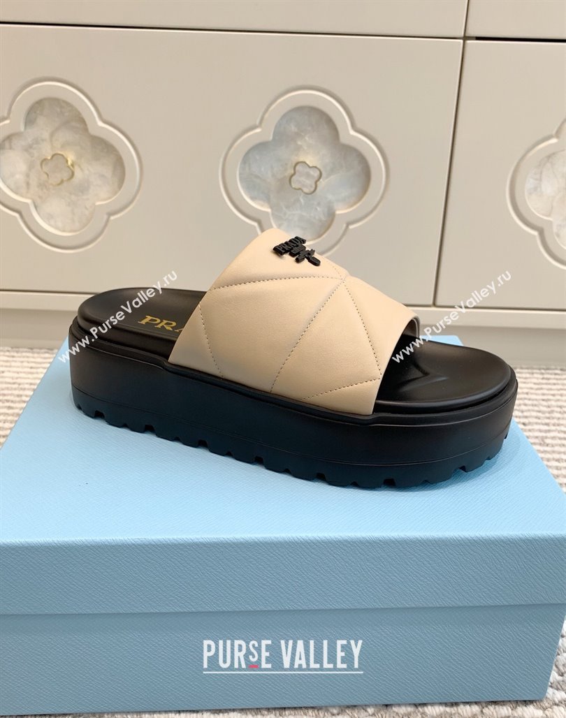 Prada Leather Platform Slides Sandal 4.5cm Light Beige 2025 PR042403 (MD-250424115)