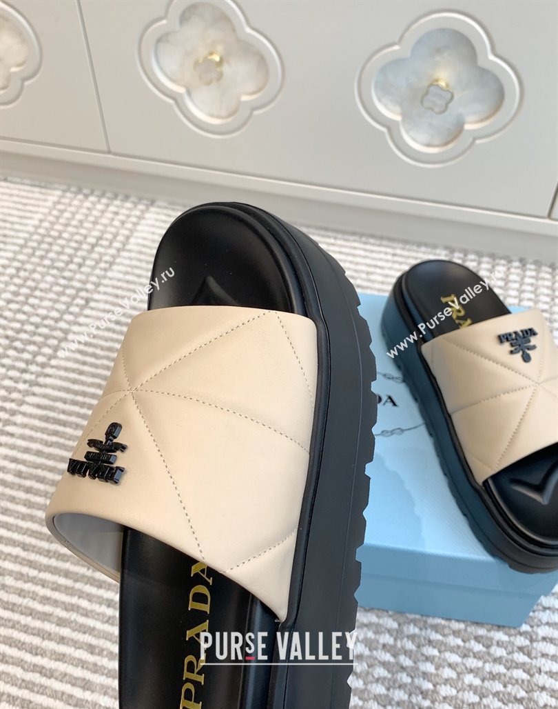 Prada Leather Platform Slides Sandal 4.5cm Light Beige 2025 PR042403 (MD-250424115)