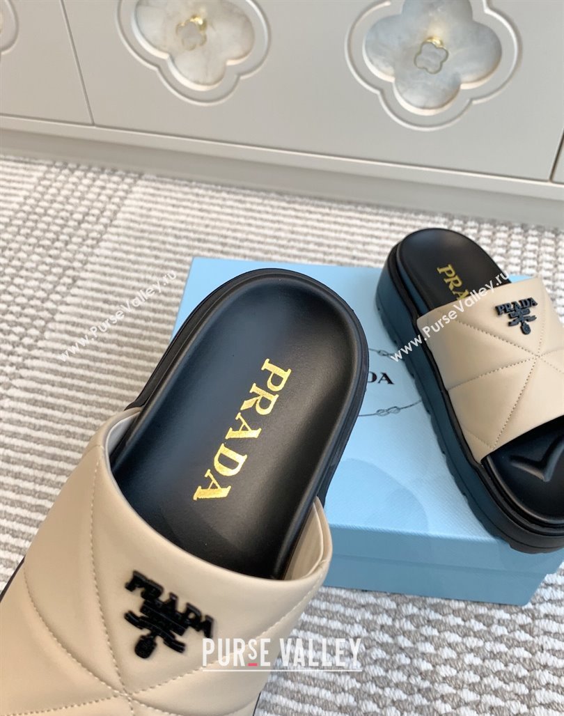 Prada Leather Platform Slides Sandal 4.5cm Light Beige 2025 PR042403 (MD-250424115)