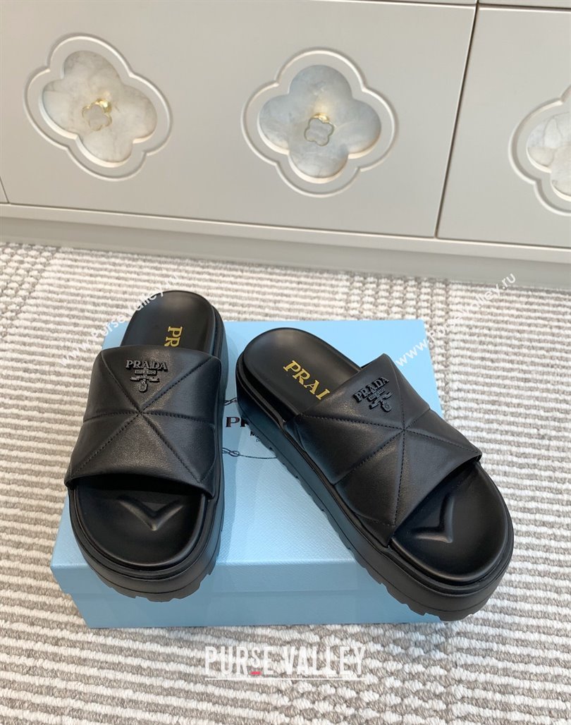 Prada Leather Platform Slides Sandal 4.5cm Black 2025 PR042403 (MD-250424116)