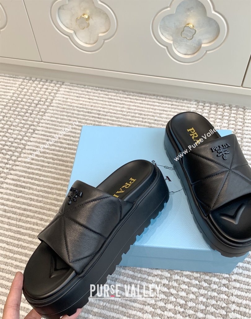 Prada Leather Platform Slides Sandal 4.5cm Black 2025 PR042403 (MD-250424116)
