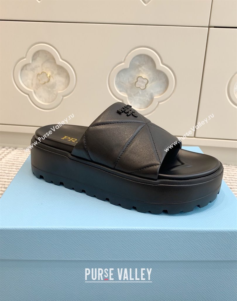 Prada Leather Platform Slides Sandal 4.5cm Black 2025 PR042403 (MD-250424116)