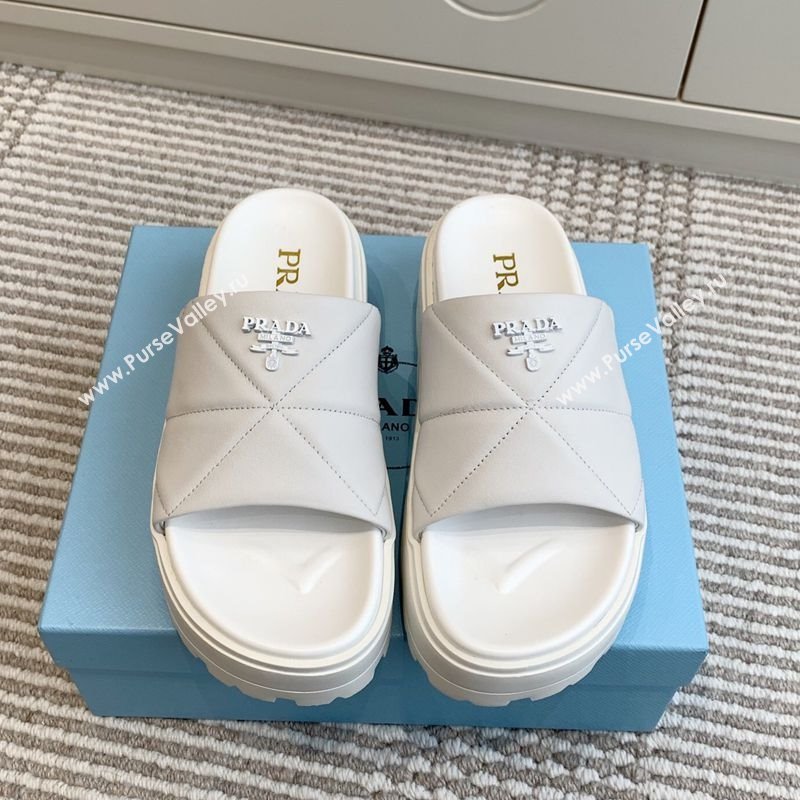 Prada Leather Platform Slides Sandal 4.5cm White 2025 PR042403 (MD-250424117)