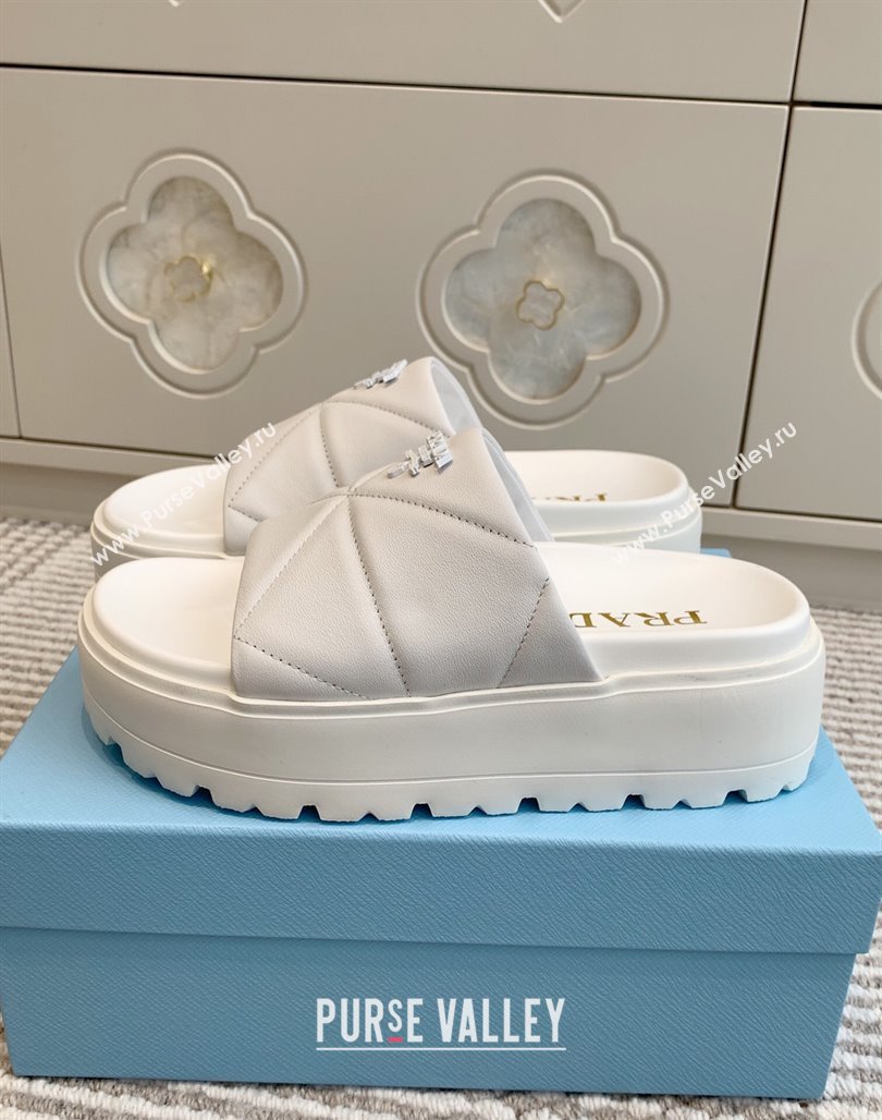 Prada Leather Platform Slides Sandal 4.5cm White 2025 PR042403 (MD-250424117)