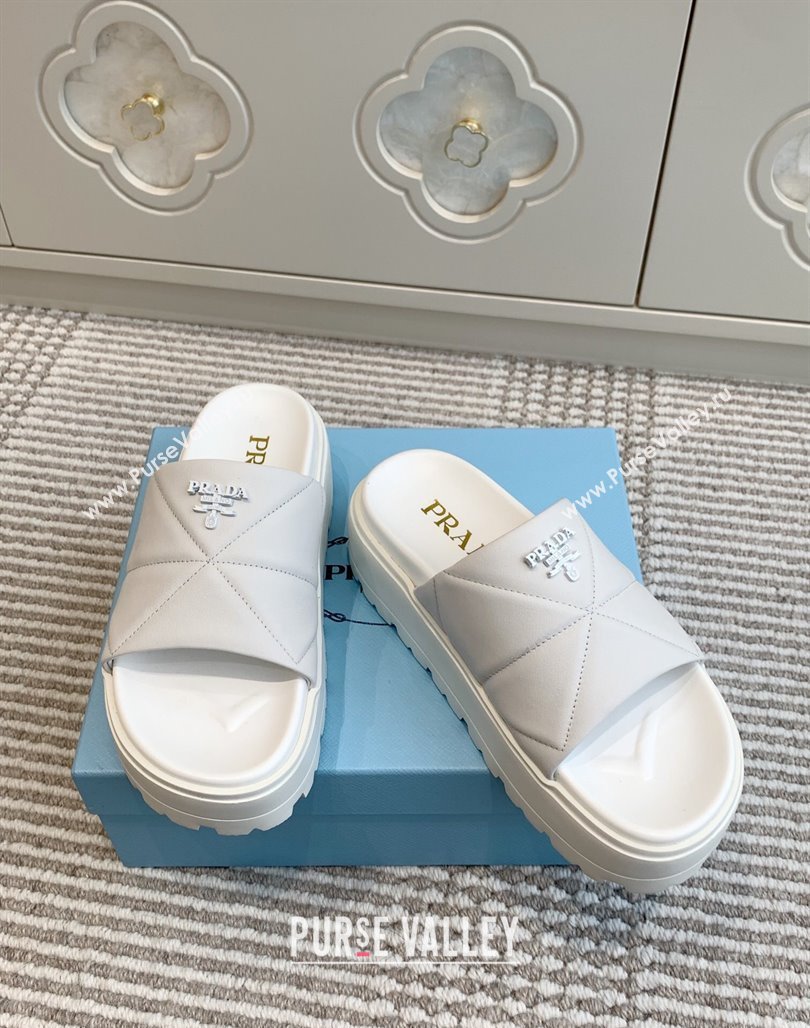 Prada Leather Platform Slides Sandal 4.5cm White 2025 PR042403 (MD-250424117)