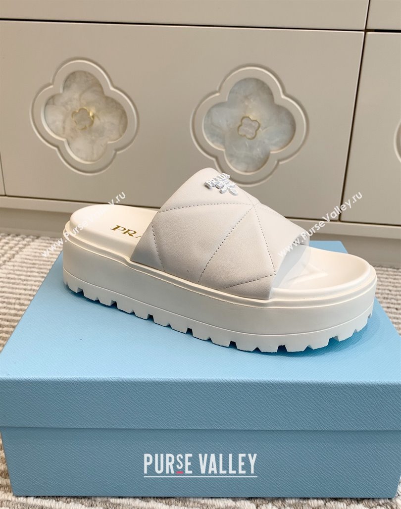 Prada Leather Platform Slides Sandal 4.5cm White 2025 PR042403 (MD-250424117)