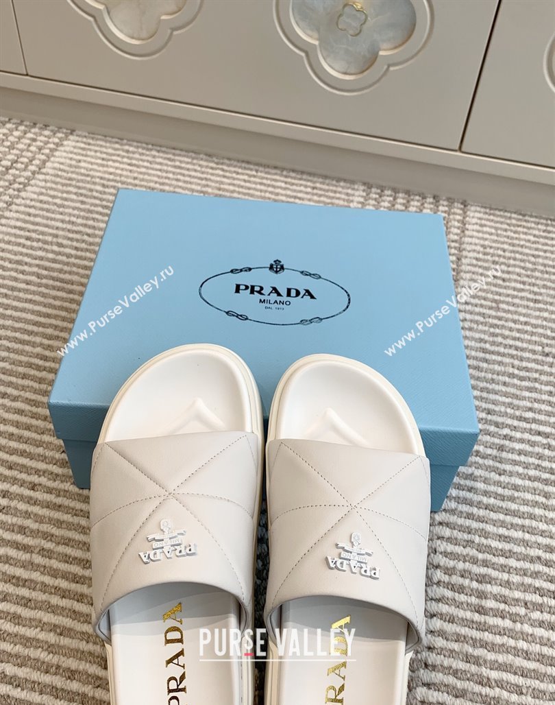 Prada Leather Platform Slides Sandal 4.5cm White 2025 PR042403 (MD-250424117)