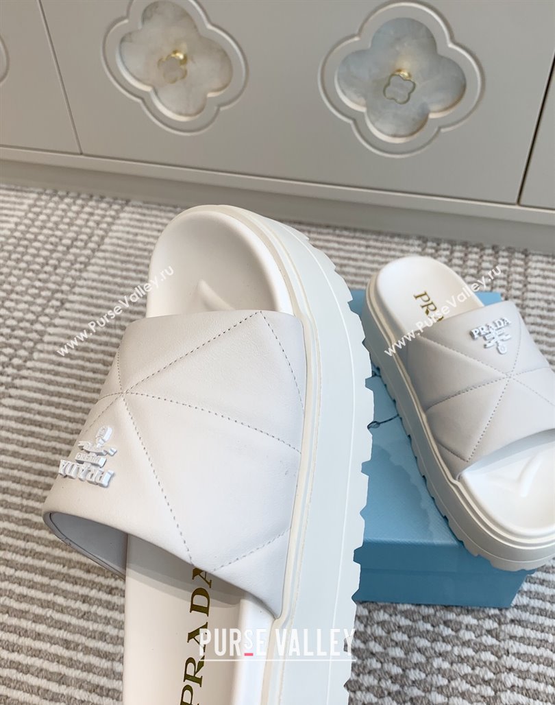 Prada Leather Platform Slides Sandal 4.5cm White 2025 PR042403 (MD-250424117)