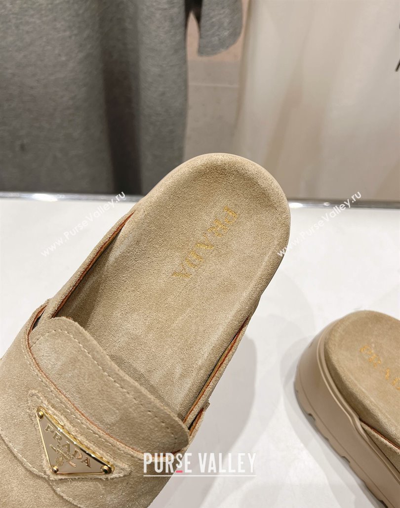 Prada Suede Platform Mules Ecru Beige 2025 1XZ778 (MD-250424088)
