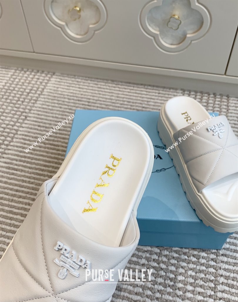 Prada Leather Platform Slides Sandal 4.5cm White 2025 PR042403 (MD-250424117)