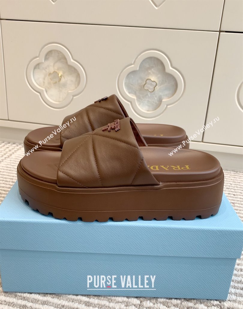 Prada Leather Platform Slides Sandal 4.5cm Brown 2025 PR042403 (MD-250424118)