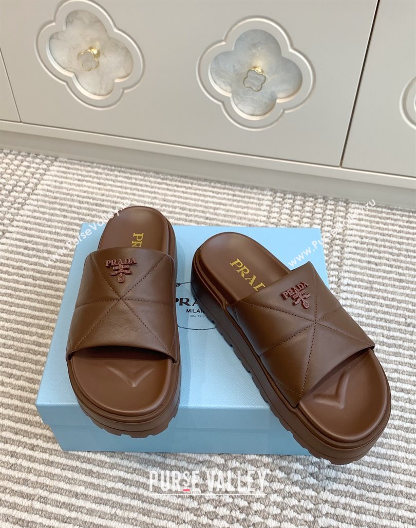 Prada Leather Platform Slides Sandal 4.5cm Brown 2025 PR042403 (MD-250424118)
