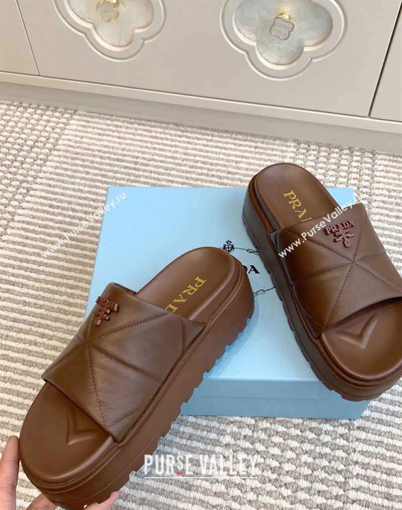 Prada Leather Platform Slides Sandal 4.5cm Brown 2025 PR042403 (MD-250424118)