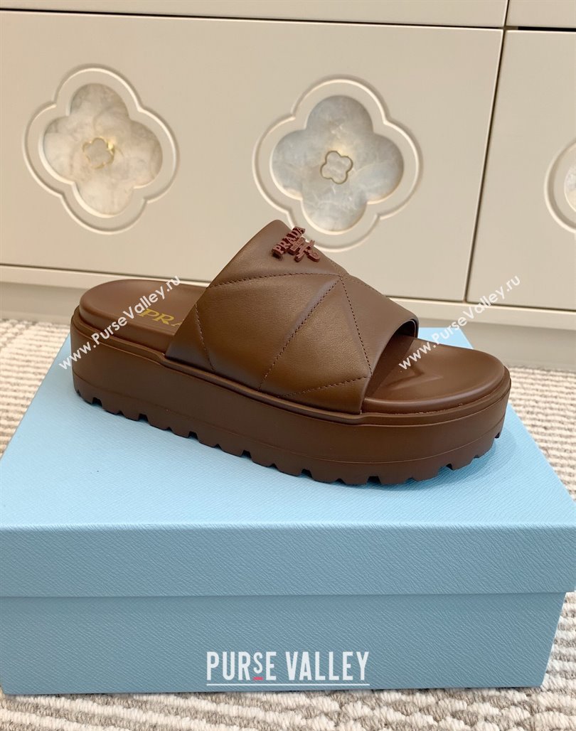 Prada Leather Platform Slides Sandal 4.5cm Brown 2025 PR042403 (MD-250424118)