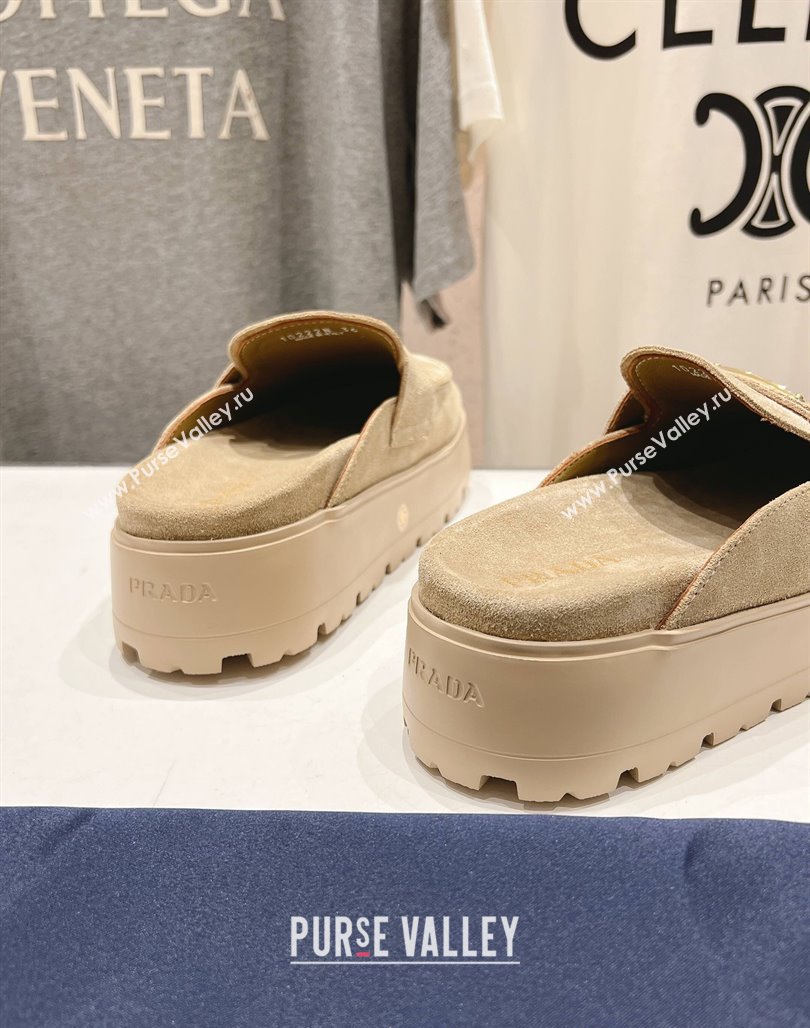 Prada Suede Platform Mules Ecru Beige 2025 1XZ778 (MD-250424088)