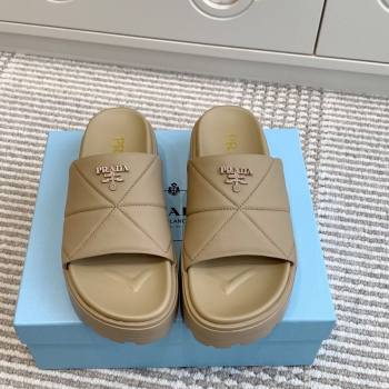 Prada Leather Platform Slides Sandal 4.5cm Beige2 2025 PR042403 (MD-250424119)
