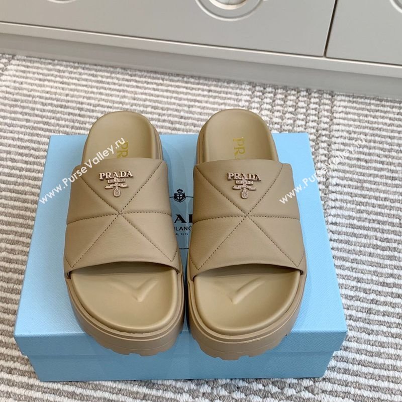 Prada Leather Platform Slides Sandal 4.5cm Beige2 2025 PR042403 (MD-250424119)
