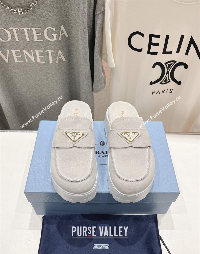 Prada Suede Platform Mules White 2025 1XZ778 (MD-250424087)