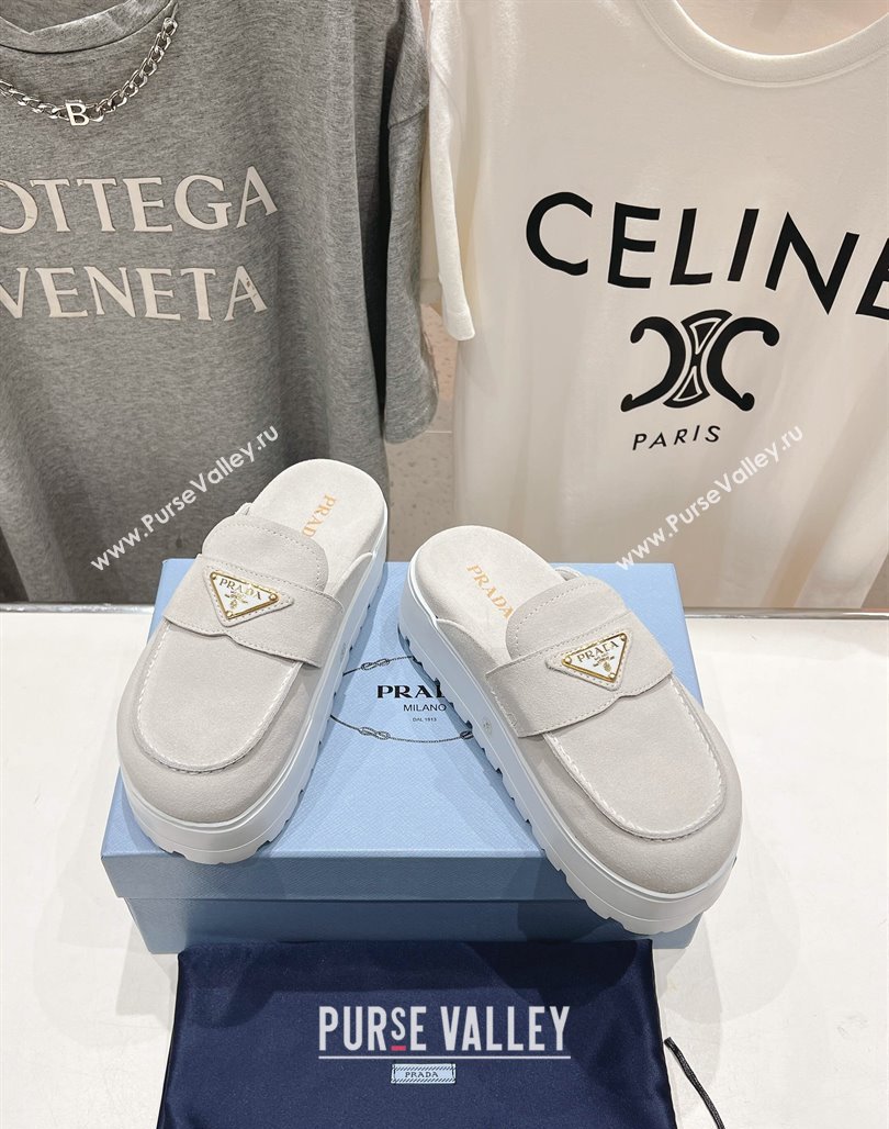 Prada Suede Platform Mules White 2025 1XZ778 (MD-250424087)