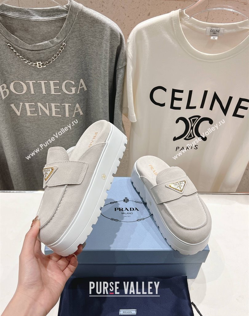 Prada Suede Platform Mules White 2025 1XZ778 (MD-250424087)